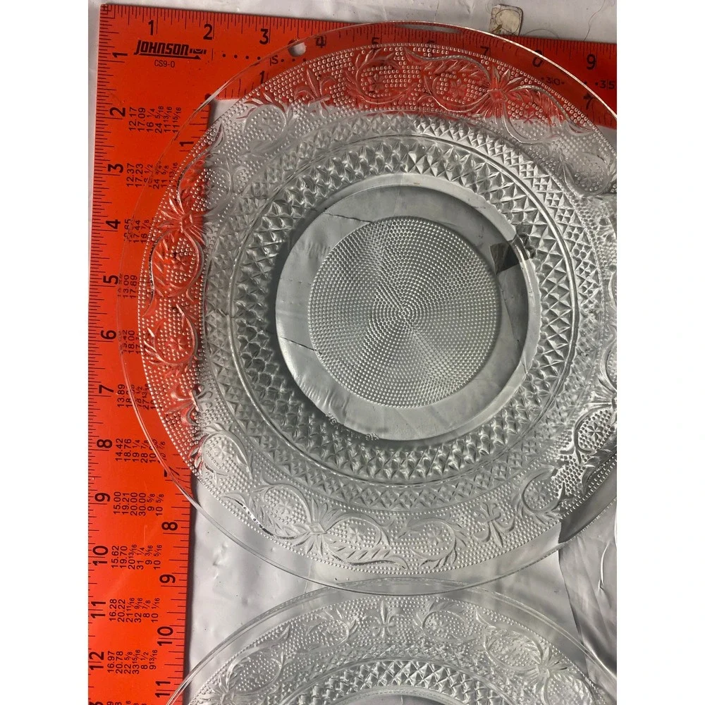 Vintage Imperial Glass Laced Edge 9in Plates Set 3 Clear Diamond Point